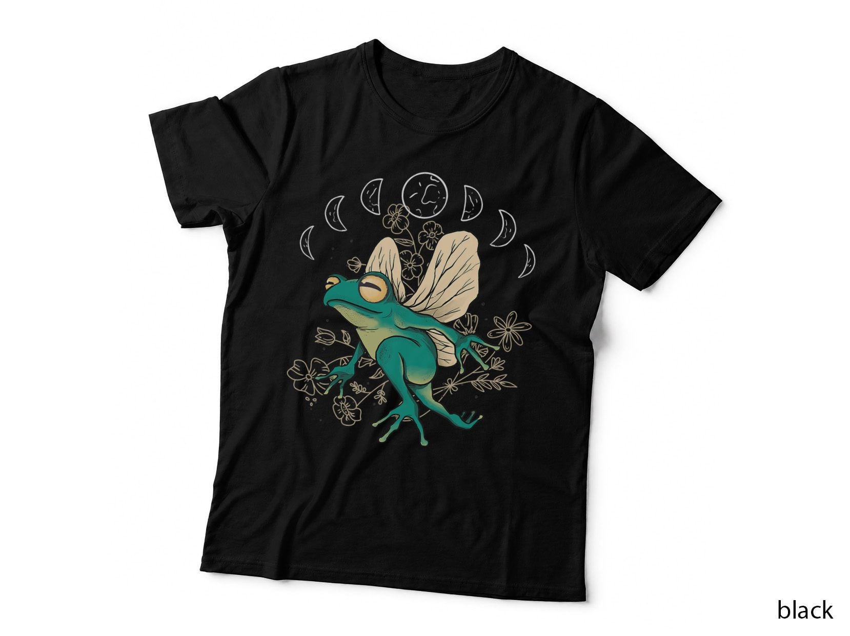 Cottagecore Aesthetic Frog Fairy Celestial Moon Phases Magic T-Shirt