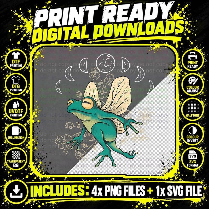 Cottagecore Aesthetic Frog Fairy Celestial Moon Phases Png SVG Digital Bundle
