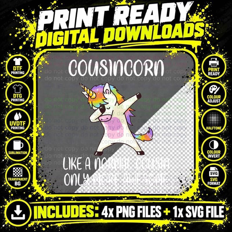 Cousincorn Like a Cousin Only Awesome Dabbing Unicorn Png SVG Digital Bundle