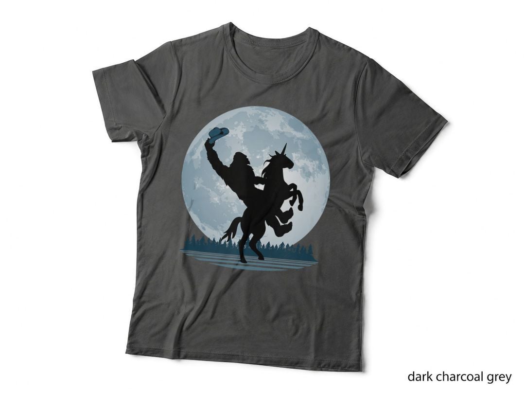 Cowboy Bigfoot on a Unicorn - Sasquatch Full Moon Forest T-Shirt
