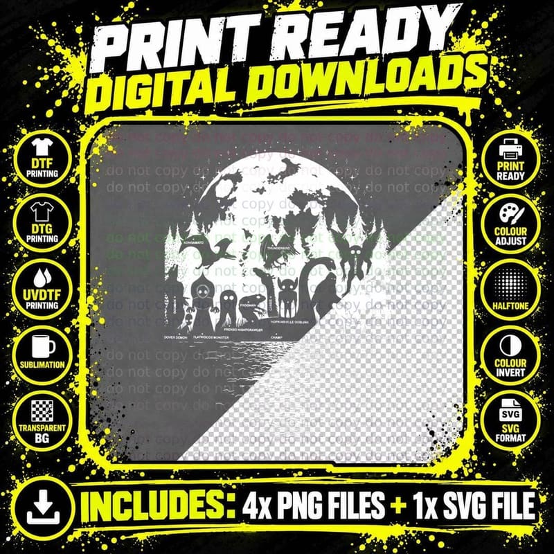 Cryptid Monsters Bigfoot Mothman Dogman Png SVG Digital Bundle