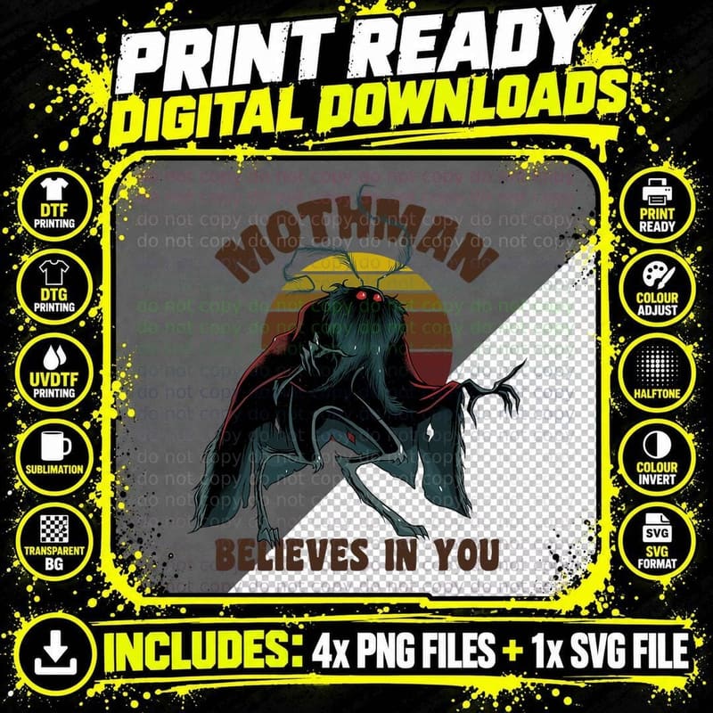 Cryptid Mothman Shirt Believe in Yourself Cryptozoology Png SVG Digital Bundle