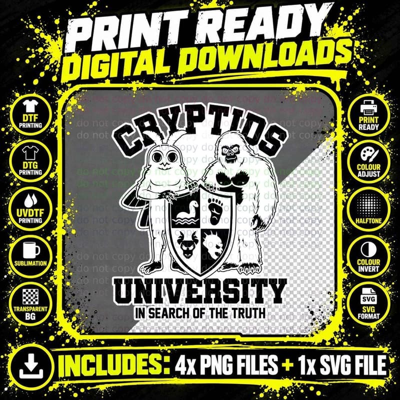 Cryptid University T-Shirt, Cryptozoology Tee Png SVG Digital Bundle
