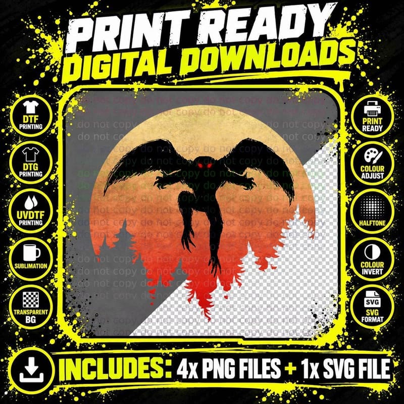 Cryptidcore Aesthetic Mothman Cryptozoology Cryptid Png SVG Digital Bundle