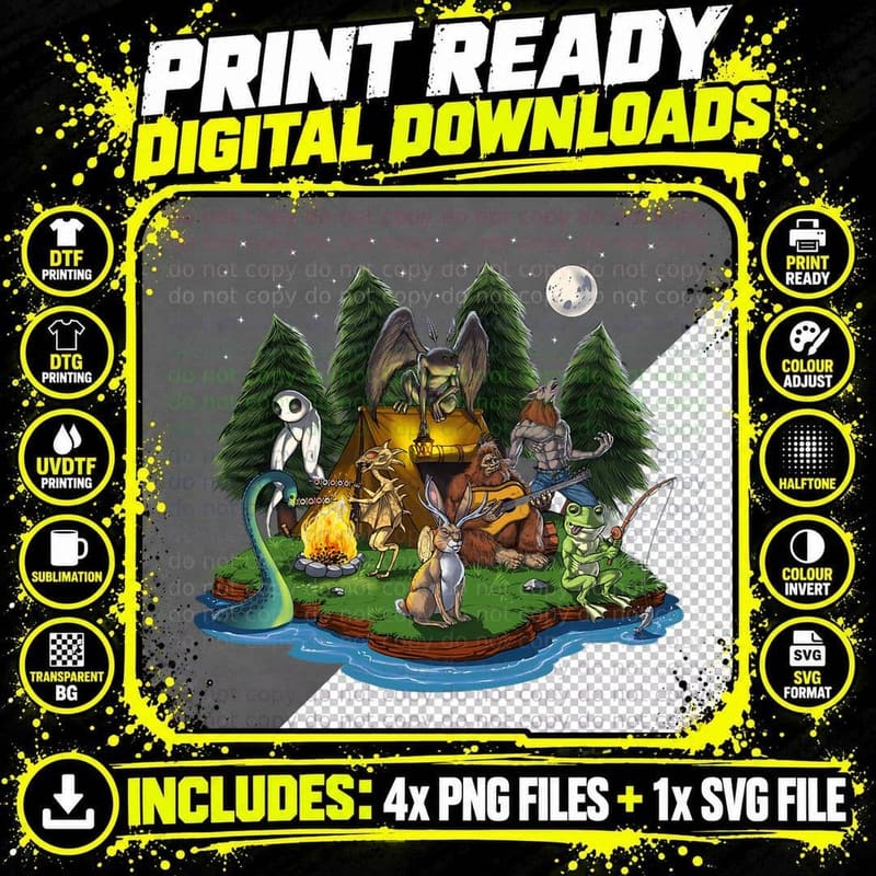Cryptozoology Cryptid Creatures Bigfoot Jackalope Png SVG Digital Bundle