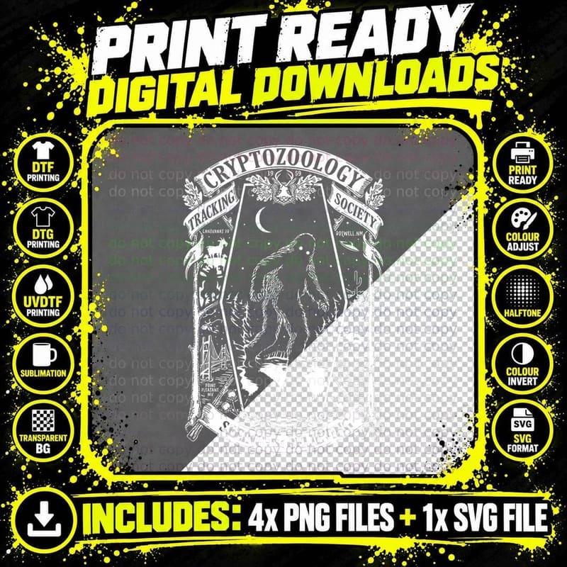 Cryptozoology Society Bigfoot Mothman Cryptid Loch Ness Png SVG Digital Bundle