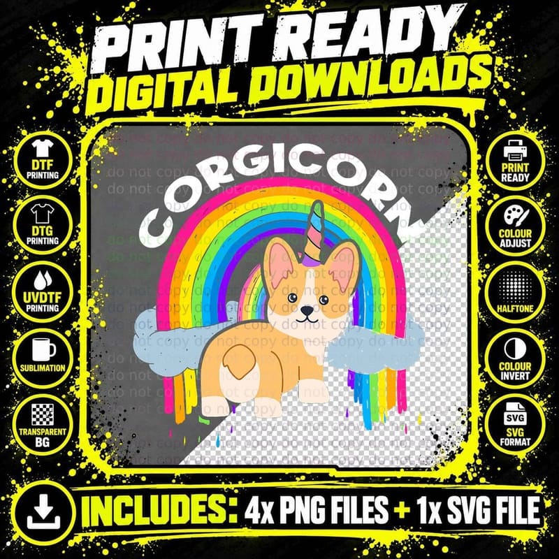 Cute Corgicorn Unicorn Rainbow Corgi Owner T-Shirt Png SVG Digital Bundle