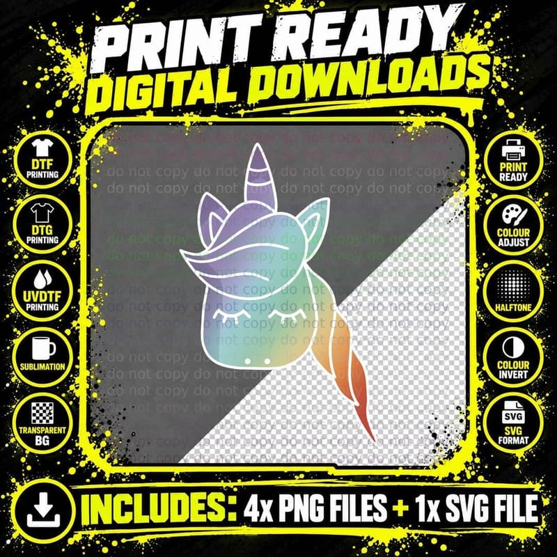 Cute Magical Unicorn Face - I Love Unicorns T-Shirt Png SVG Digital Bundle