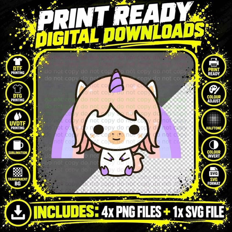 Cute Pastel Unicorn T-Shirt Png SVG Digital Bundle