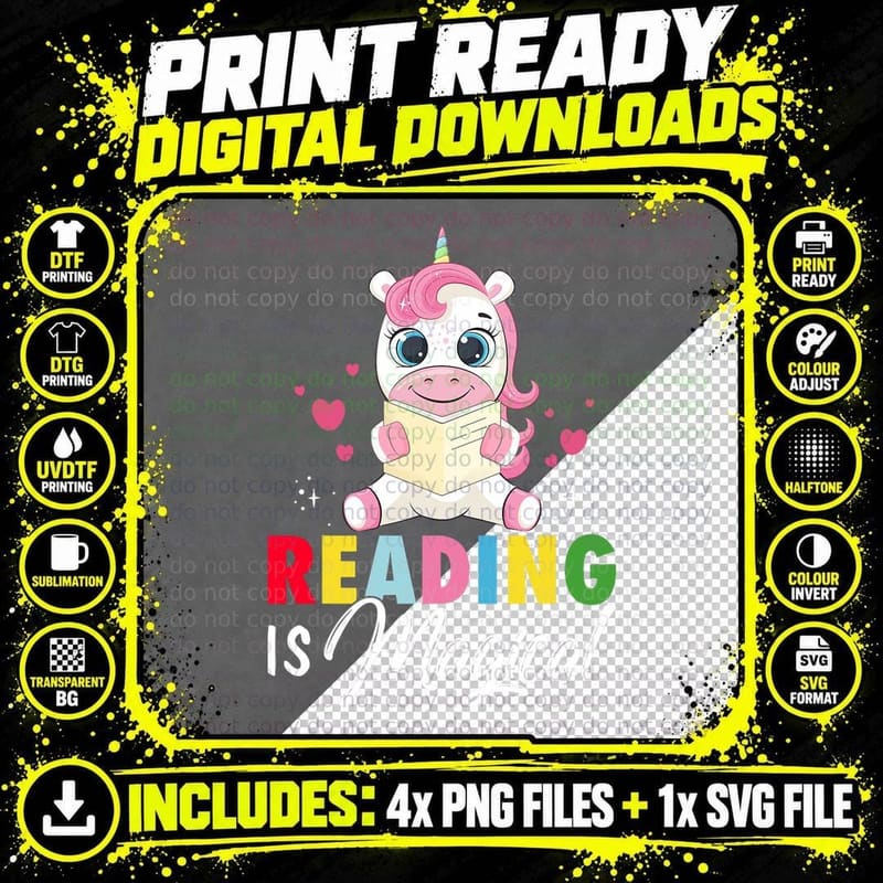 Cute Reading Is Magical Unicorn Book Lovers Readers Png SVG Digital Bundle