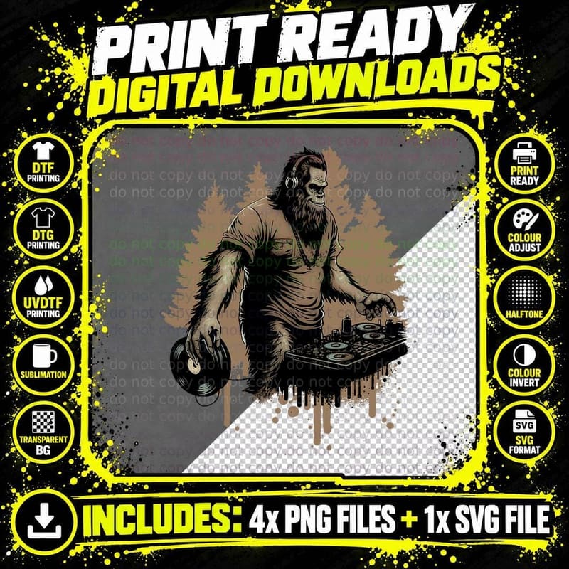 DJ Bigfoot Sasquatch Music Lover T-Shirt Png SVG Digital Bundle