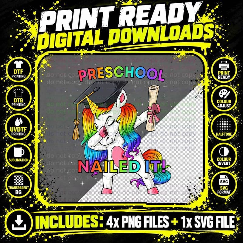 Dabbing Unicorn Preschool Nailed It Graduation Girls Png SVG Digital Bundle