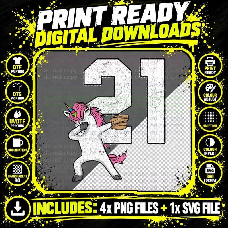 Dabbing Unicorn Softball Number 21 - Softball Jersey Png SVG Digital Bundle