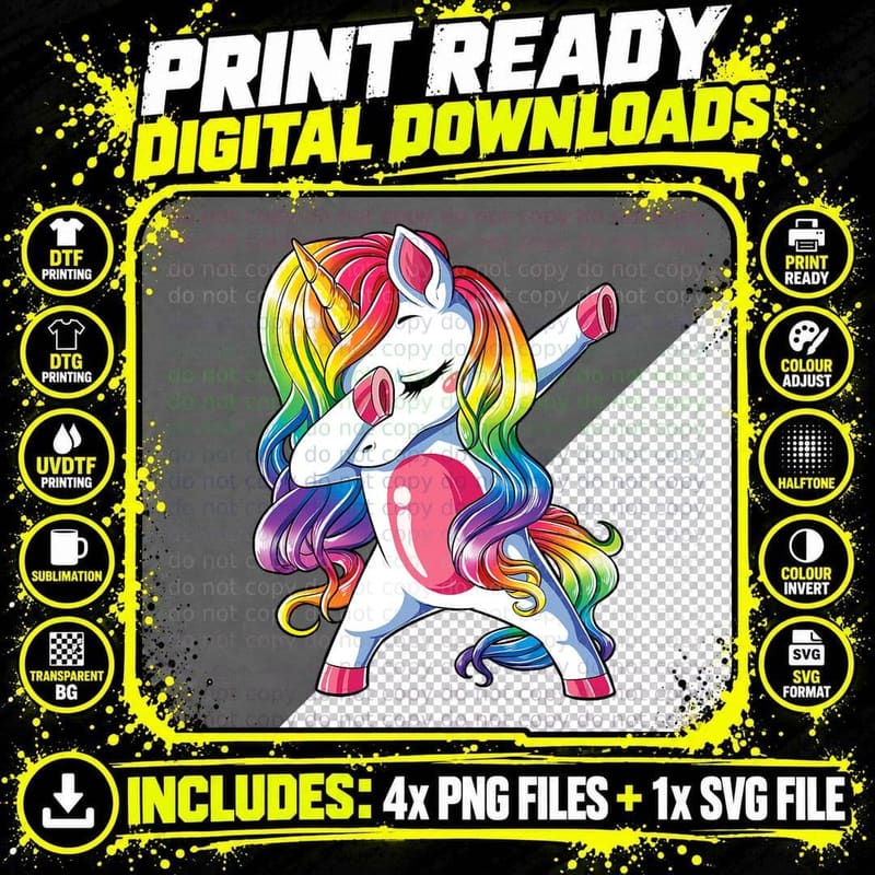 Dabbing Unicorn T Girls Kids Women Rainbow Unicorns Png SVG Digital Bundle