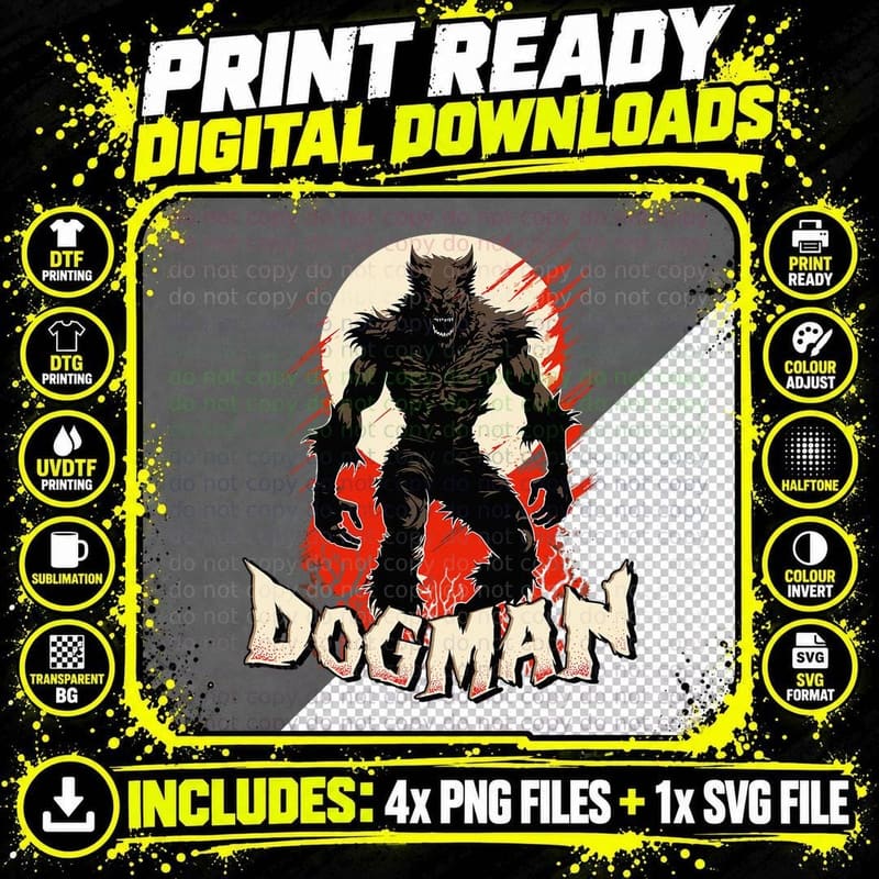 Dogman Werewolf Supernatural Monster Folklore Cryptid Png SVG Digital Bundle