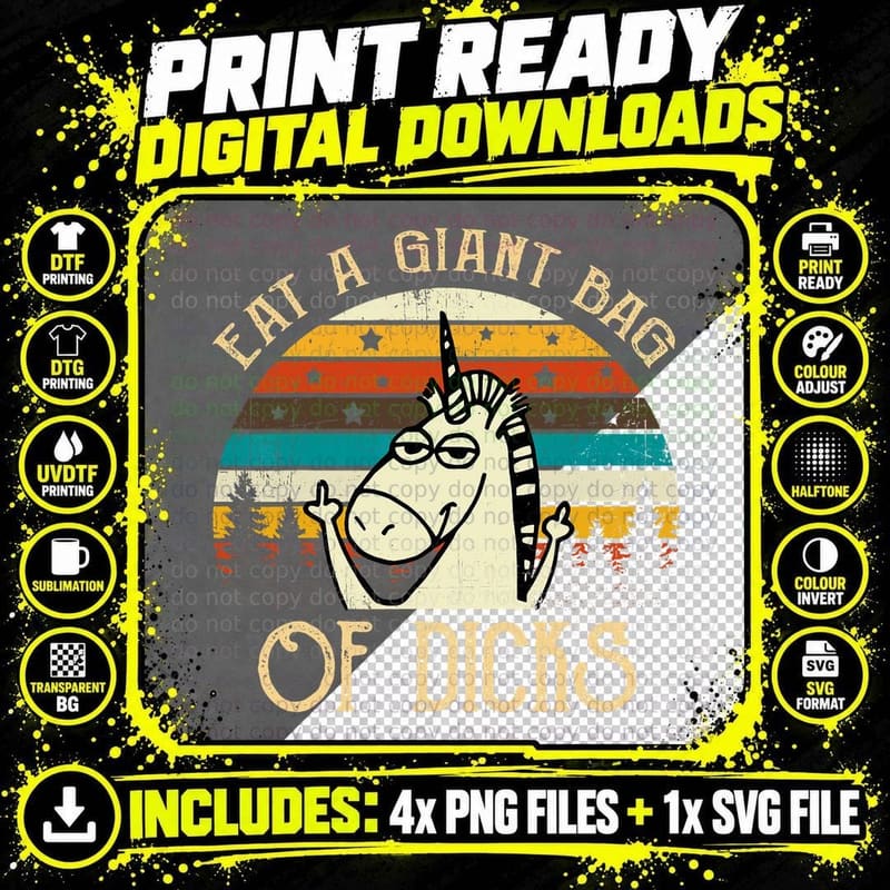 Eat a Giant Bag of Dicks Unicorn T T-Shirt Png SVG Digital Bundle