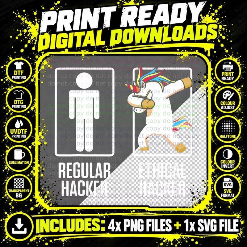 Ethical Hacker Unicorn Cybersecurity IT Pen Tester Png SVG Digital Bundle