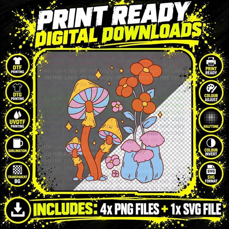 Fairy Mushroom Garden T-Shirt Png SVG Digital Bundle