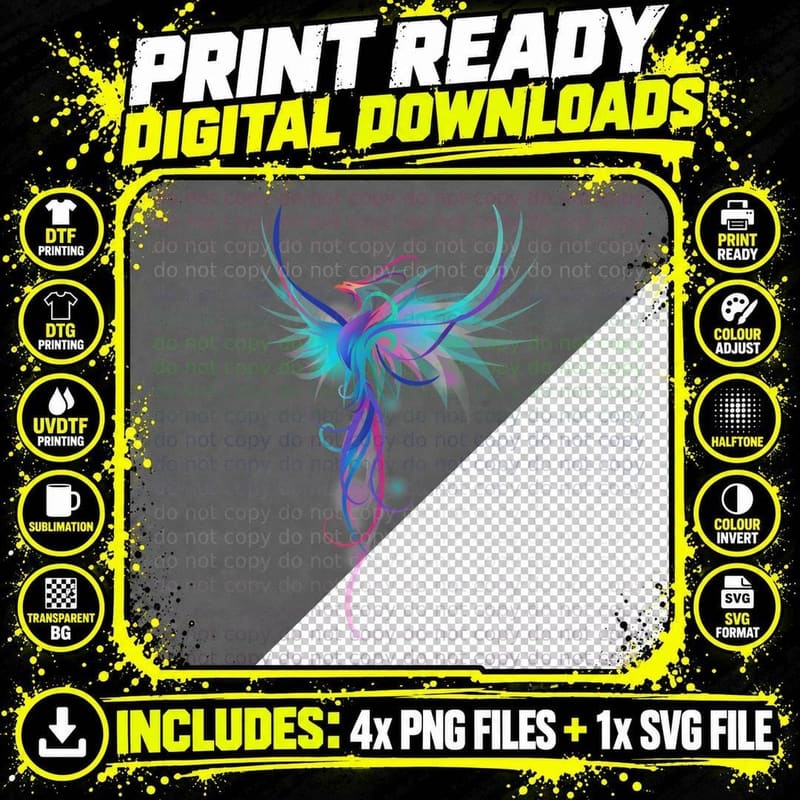 Fantastic Blue-Pink Phoenix T-Shirt Png SVG Digital Bundle