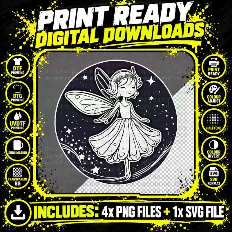 Fantasy Art Whimsical Fairy T-Shirt Png SVG Digital Bundle