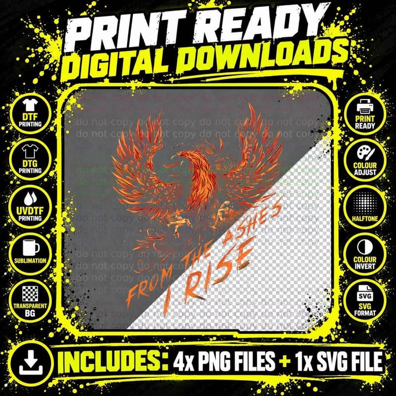 From the Ashes, I Rise Motivational Phoenix T-Shirt Png SVG Digital Bundle