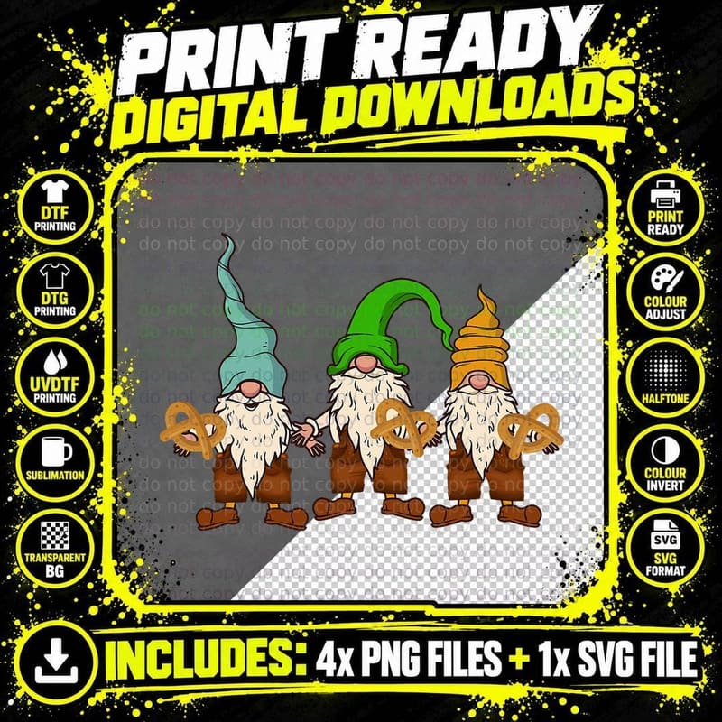 Gnome Pretzel Oktoberfest Costume Bavarian German Png SVG Digital Bundle