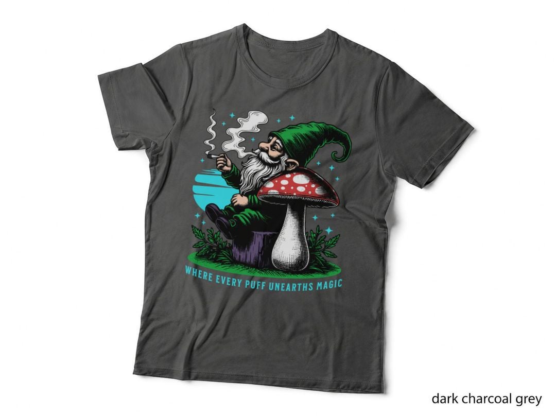 Gnome Smoking Weed T-Shirt, Mushroom Print, Magic Mushroom Tee
