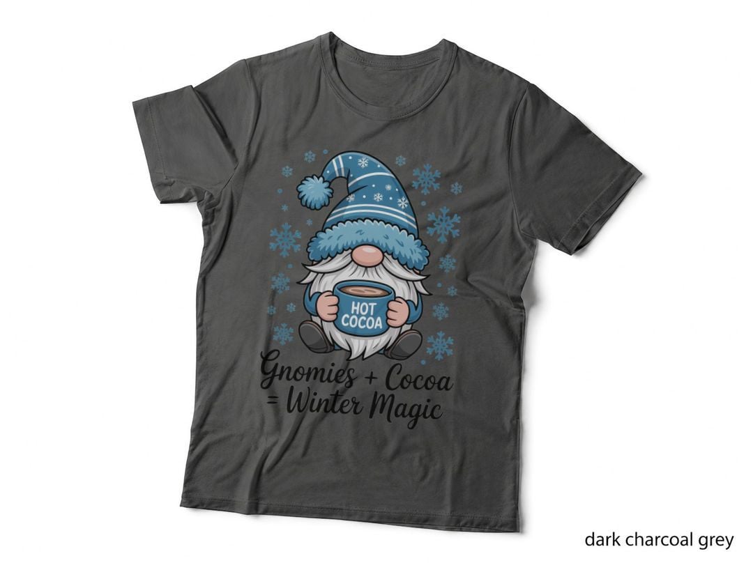 Gnomies + Cocoa = Winter Magic Winter T-Shirt, Winter Gnome Holding Cocoa Mug