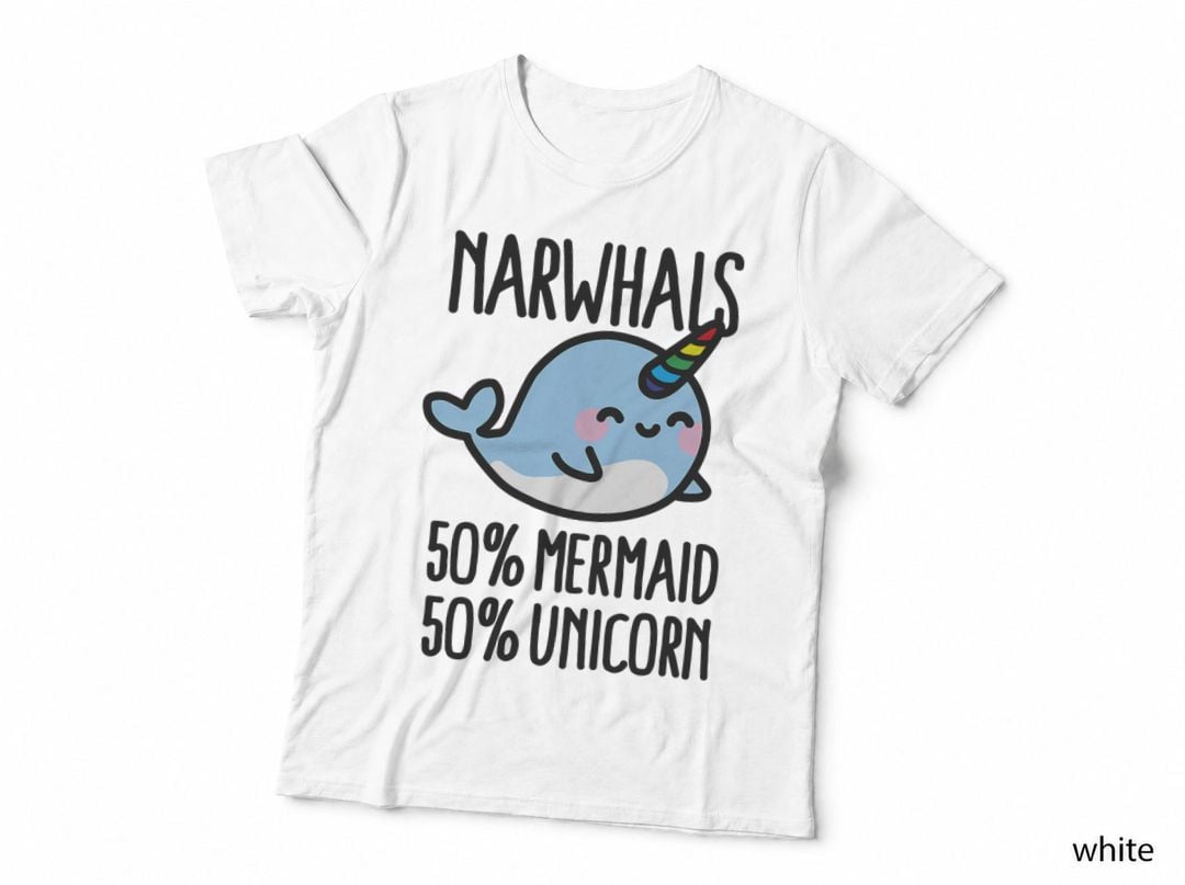 Hilarious Narwhals 50 Mermaid 50 Unicorn Kids T-Shirt