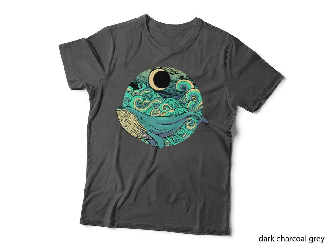 Humpback Whale Marine Life Ocean Nature Sea Blue Waves Moon, Mermaid T-Shirt
