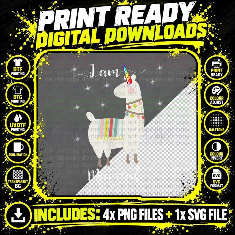 I Am Magical Llamicorn Llama Unicorn T T-Shirt Png SVG Digital Bundle