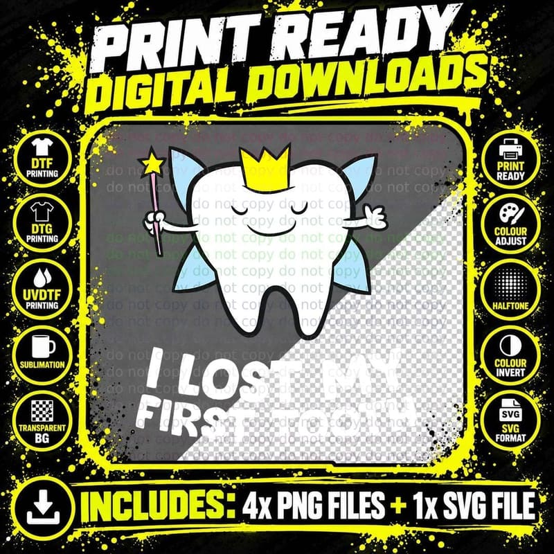 I Lost My First Tooth Kids Wiggly Tooth Fairy T-Shirt Png SVG Digital Bundle