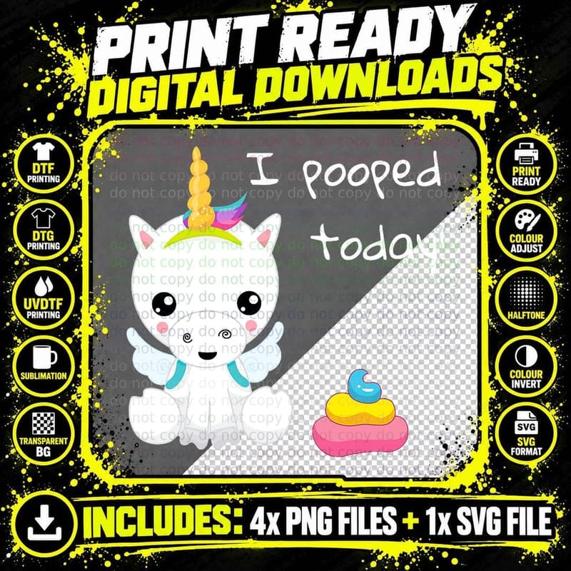 I Pooped Today Cute White Unicorn T-Shirt Png SVG Digital Bundle