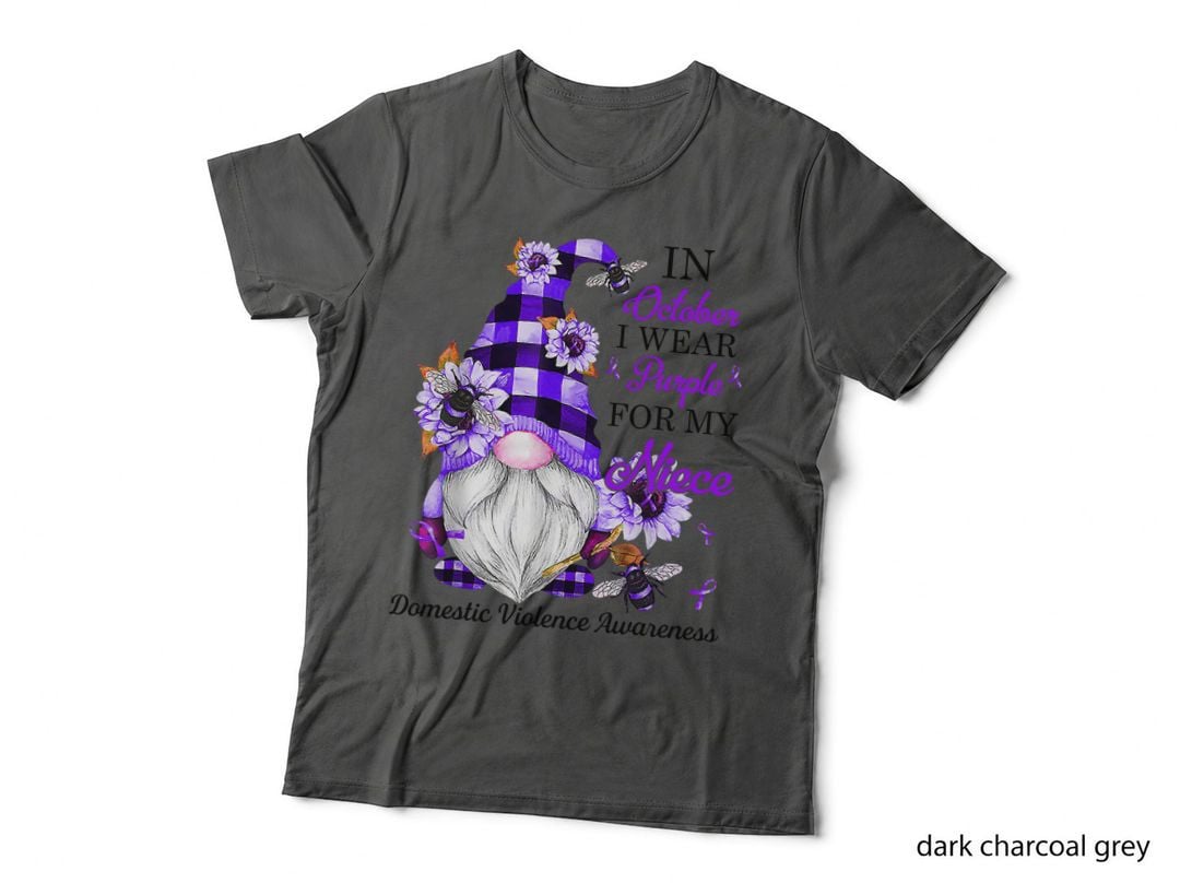 I Wear Purple for My Niece Purple Gnome Domestic Violence T-Shirt