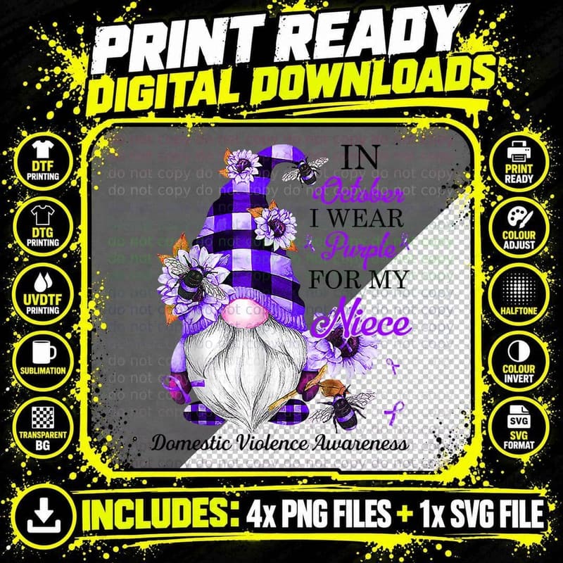 I Wear Purple for My Niece Purple Gnome Domestic Png SVG Digital Bundle