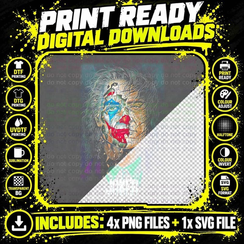 Joaquin Phoenix Joker Illustrated Actor Portrait with Png SVG Digital Bundle