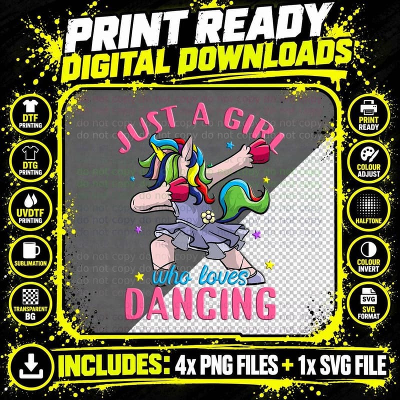 Just a Girl Who Loves Dancing Dancer Unicorn Ballerina Png SVG Digital Bundle