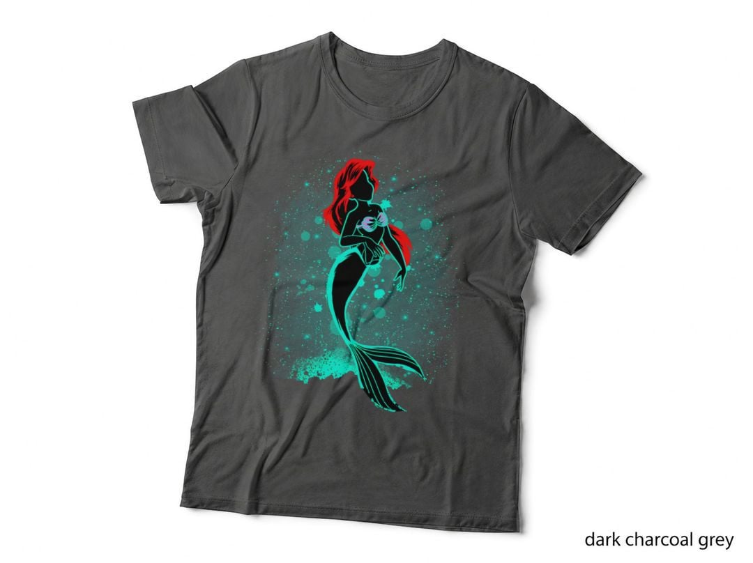 Little Mermaid Watercolour Silhouette T-Shirt, Red Hair, Teal Splash
