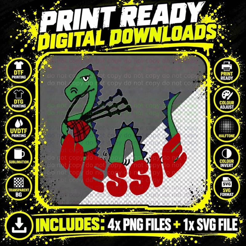 Loch Ness Monster Bagpipe T-Shirt, Scottish Souvenir Png SVG Digital Bundle