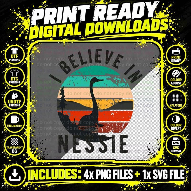 Loch Ness Monster Cryptid Cryptozoology Men Women Nessie Png SVG Digital Bundle