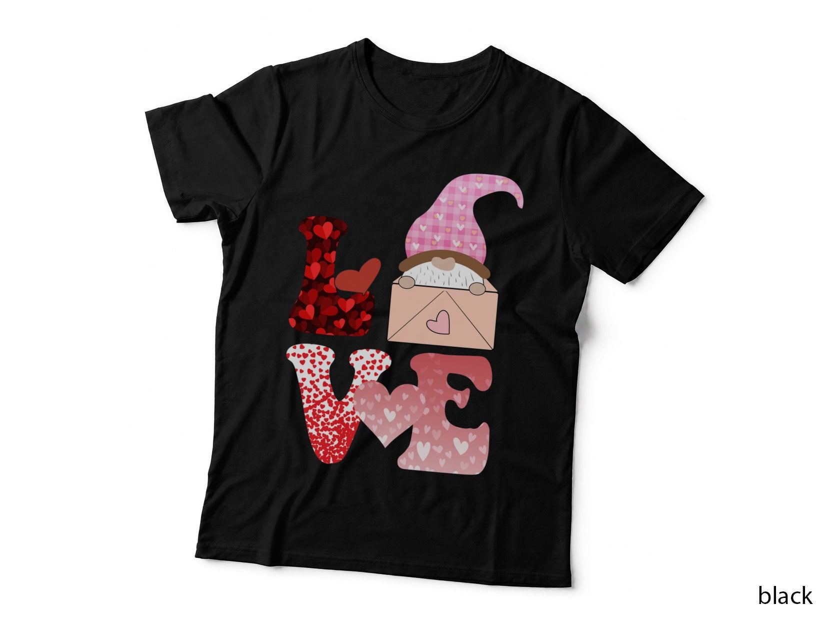 Love Gnome Envelope Hearts Pink Patterned T-Shirt