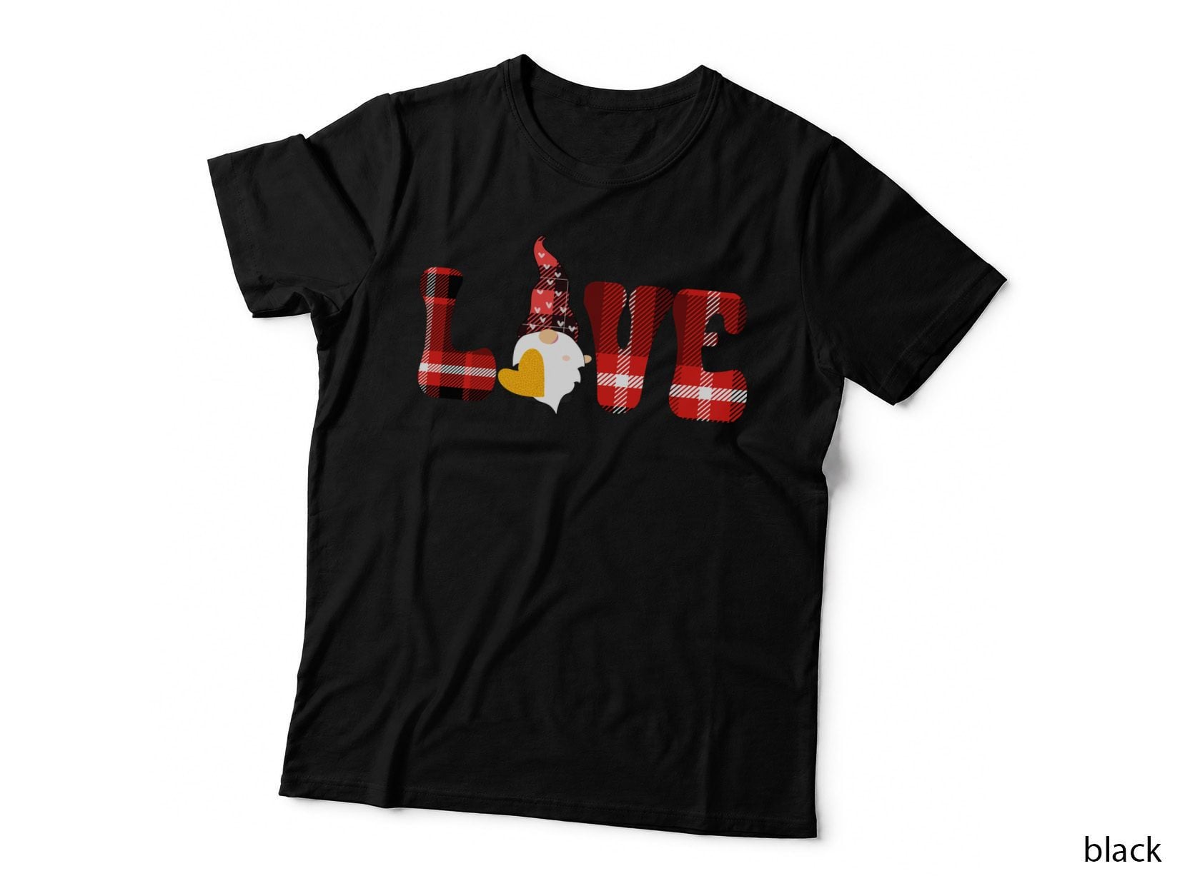 Love Gnome Gingham Plaid Hearts Checked T-Shirt