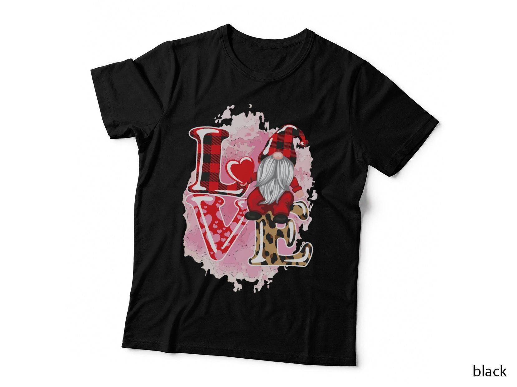 Love Gnome Leopard Animal Print Hearts Pink T-Shirt