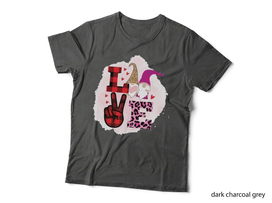 Love Gnome Peace Sign Hearts Checkered T-Shirt
