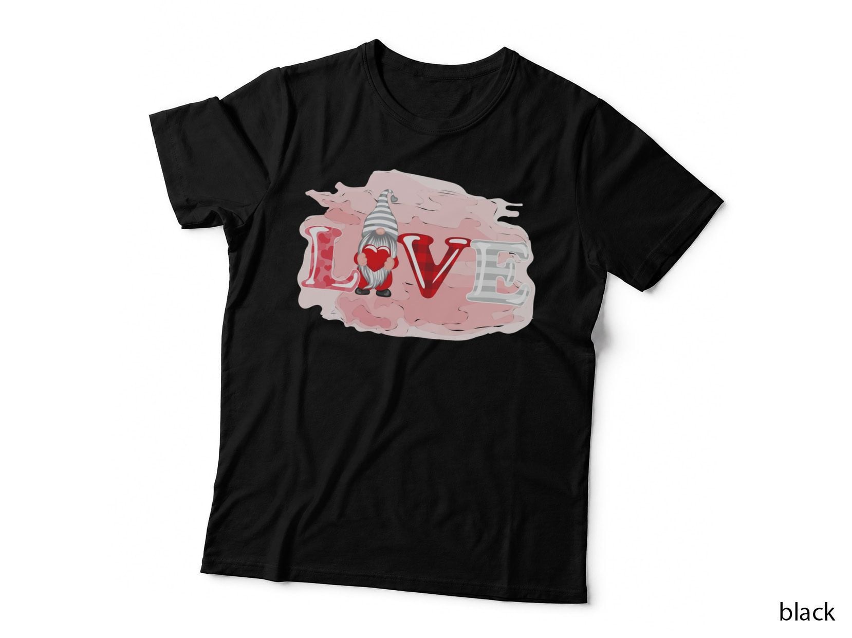 Love Gnome in O Pink Red Hearts Patterned T-Shirt