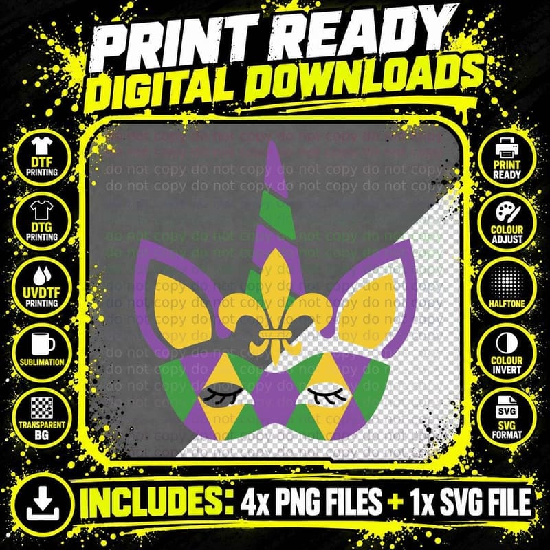 Mardi Gras Unicorn Mask Mardi Gras T-Shirt Png SVG Digital Bundle