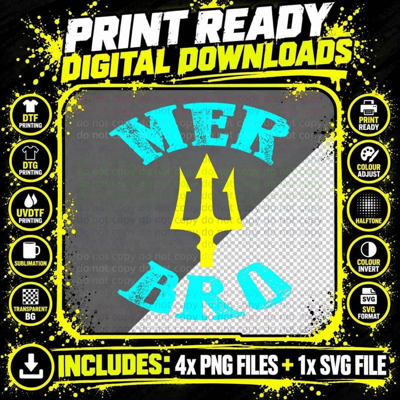 Mermaid Merbro Matching Family T-Shirt Png SVG Digital Bundle