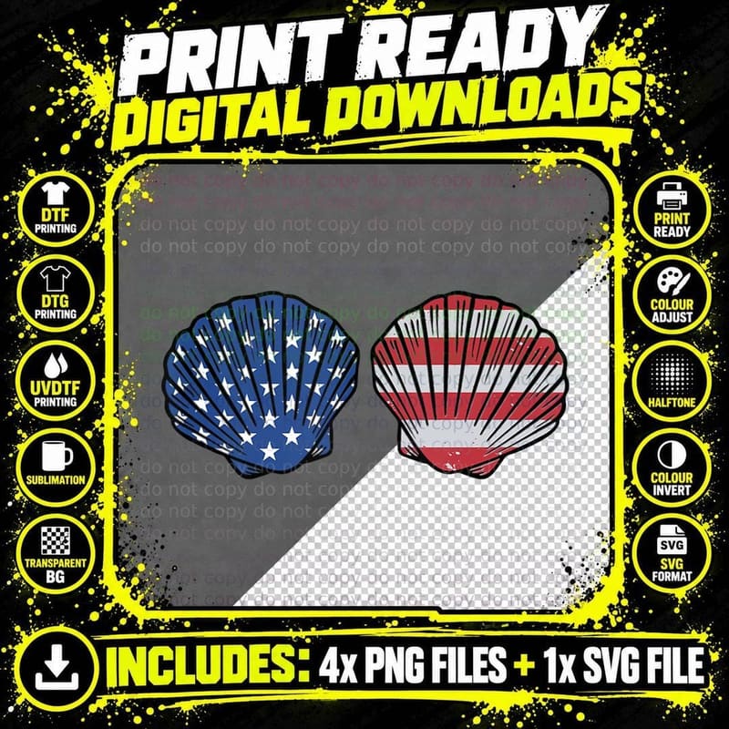 Mermaid Sea Shell Bra Costume Patriotic America Flag Png SVG Digital Bundle