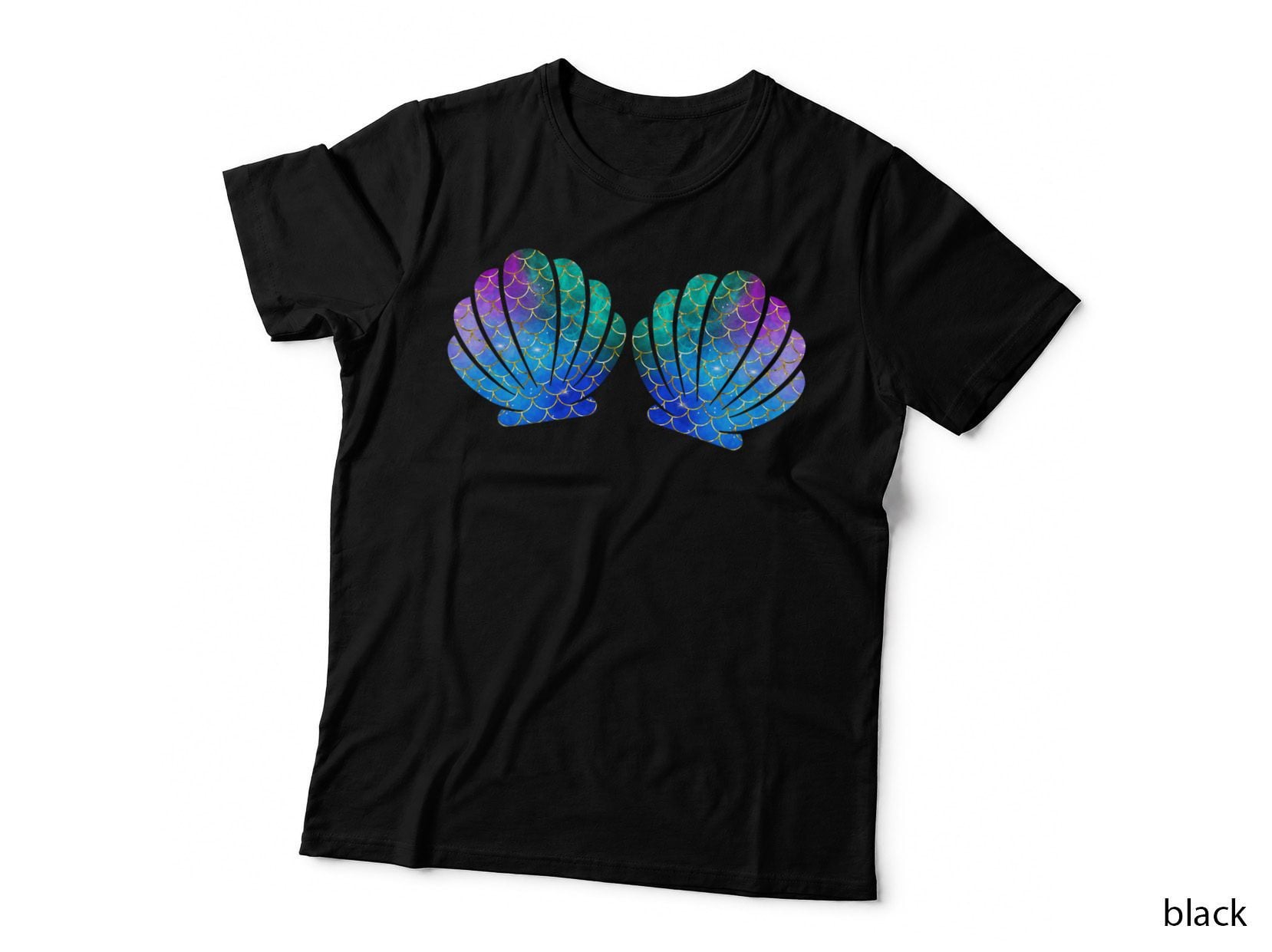 Mermaid Sea Shell Bra Costume T-Shirt, Fantasy Mermaid Print