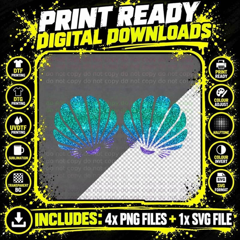 Mermaid Sea Shell Bra Costumed T-Shirt Png SVG Digital Bundle